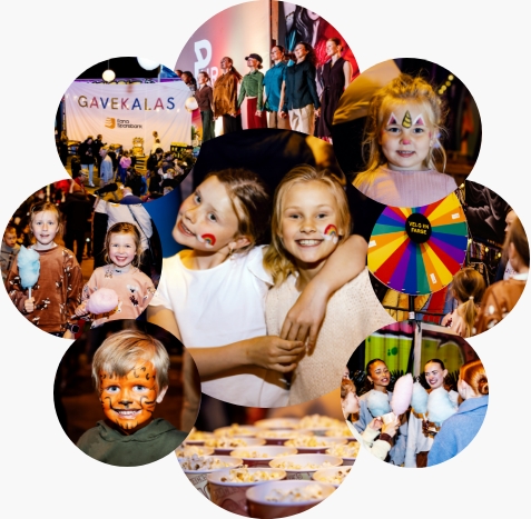 Bildecollage av barn og unge pa arrangementet gavekalas Bildecollage av barn og unge pa arrangementet gavekalas